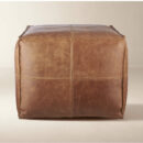 Leather Square Black Pouf - Saddle